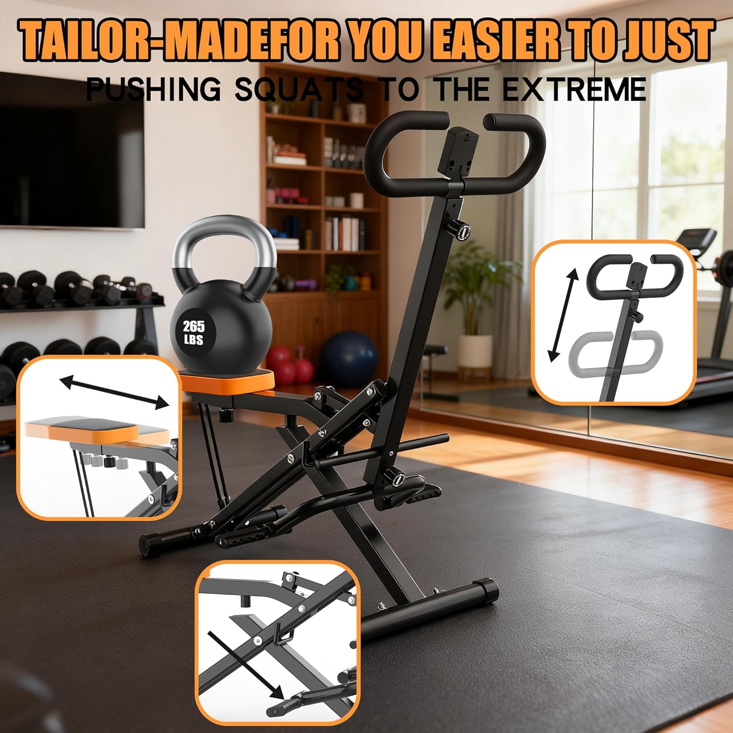 Home Gym Resistance Machine - เครื่องสควอทสำหรับใช้ในบ้าน, อุปกรณ์ช่วยฝึกกล้ามเนื้อก้นแบบพับได้พร้อมสายยางยืด, สำหรับบริหารก้น สะโพก ต้นขา, บริหารหน้าท้อง