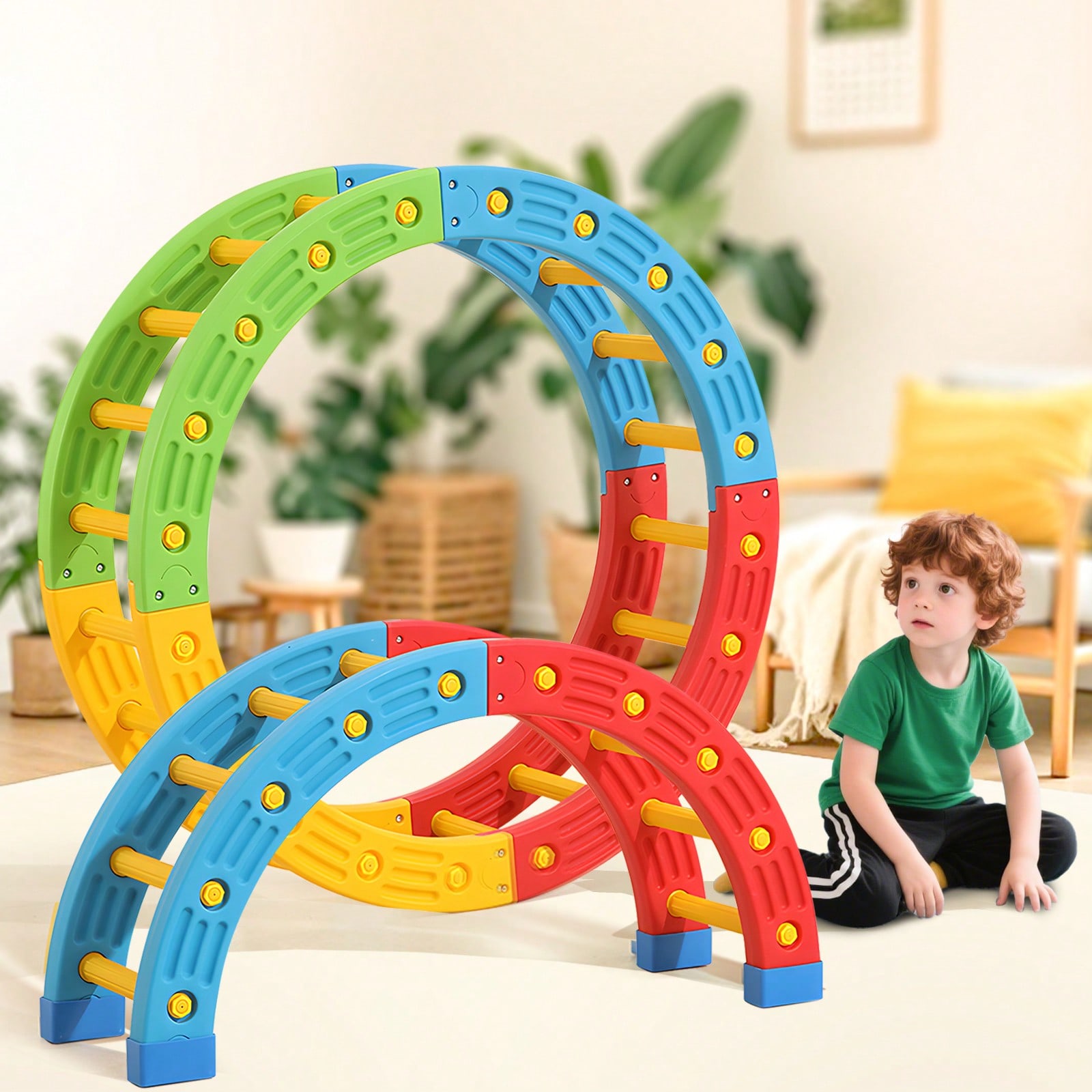 Home Gym Kids - ของเล่นปีนป่ายสำหรับเด็กเล็กแบบพับได้ 2-in-1 รุ่น GCCSJ – แหวนโยกทรง