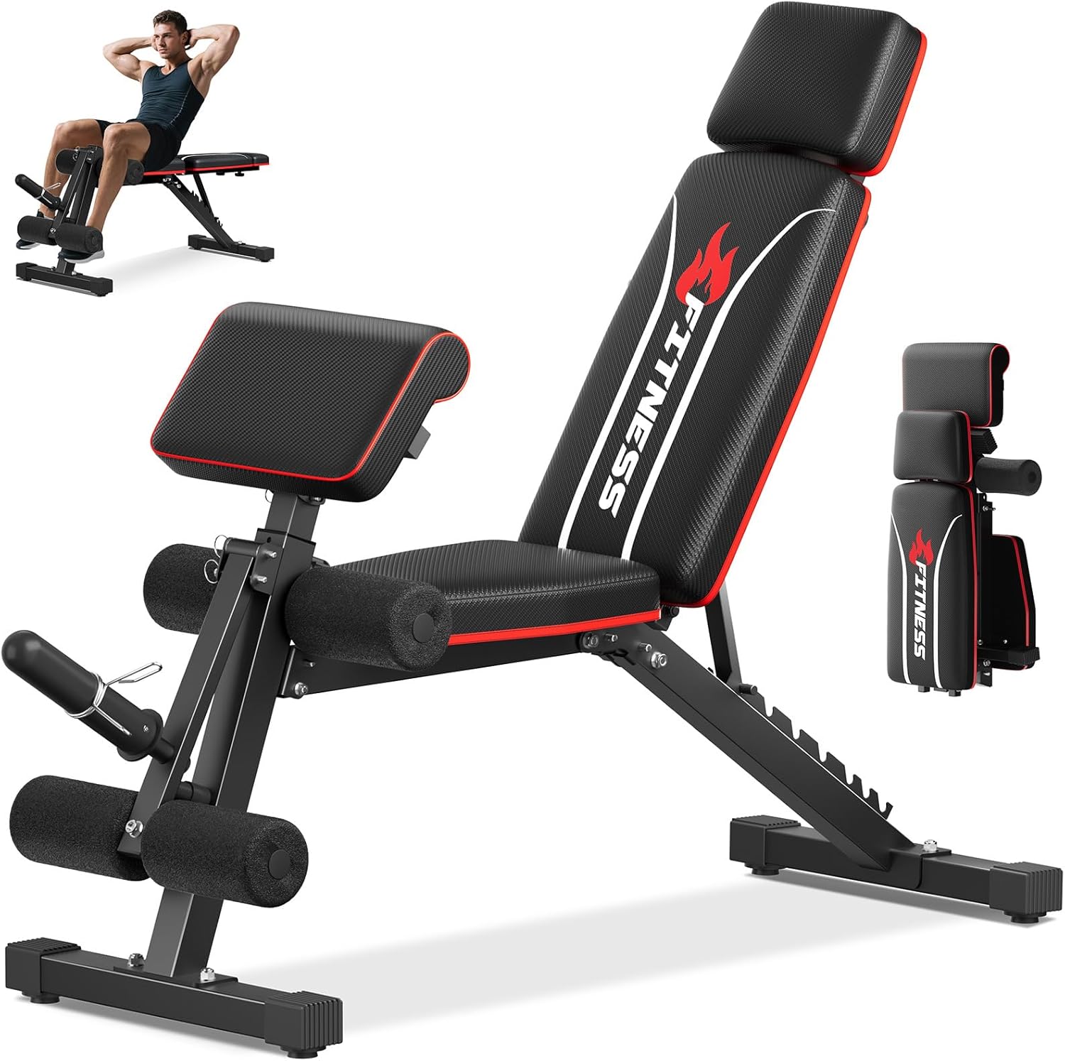 Home Gym Foldable - ม้านั่งยกน้ำหนักแบบพับได้สำหรับยิมที่บ้าน, วัสดุโลหะผสม, สีเงิน, รับน้ำหนักได้ 900 ปอนด์,