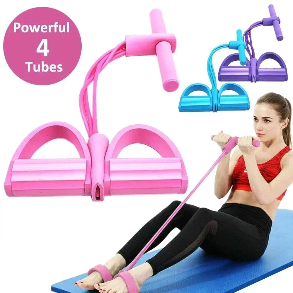 Home Gym Resistance Machine - ยางยืดออกกำลังกาย 4/6 ระดับ พร้อมที่จับกันลื่น สำหรับการออกกำลังกายที่บ้าน ฝึกกล้ามเนื้อหน้าท้อง